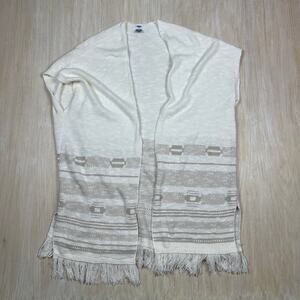 Old Navy Beige Cream Fringe Open Front Poncho Cardigan XL-XXL Boho Knit Wrap